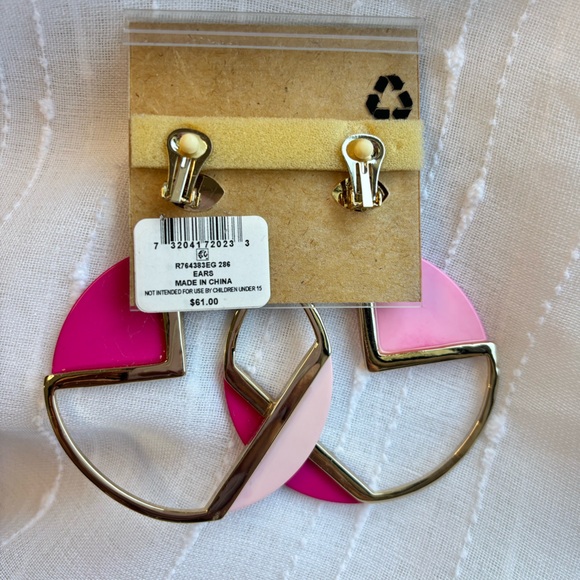 Rachel Roy Geometric Pink and Gold Earrings - Picture 3 of 4